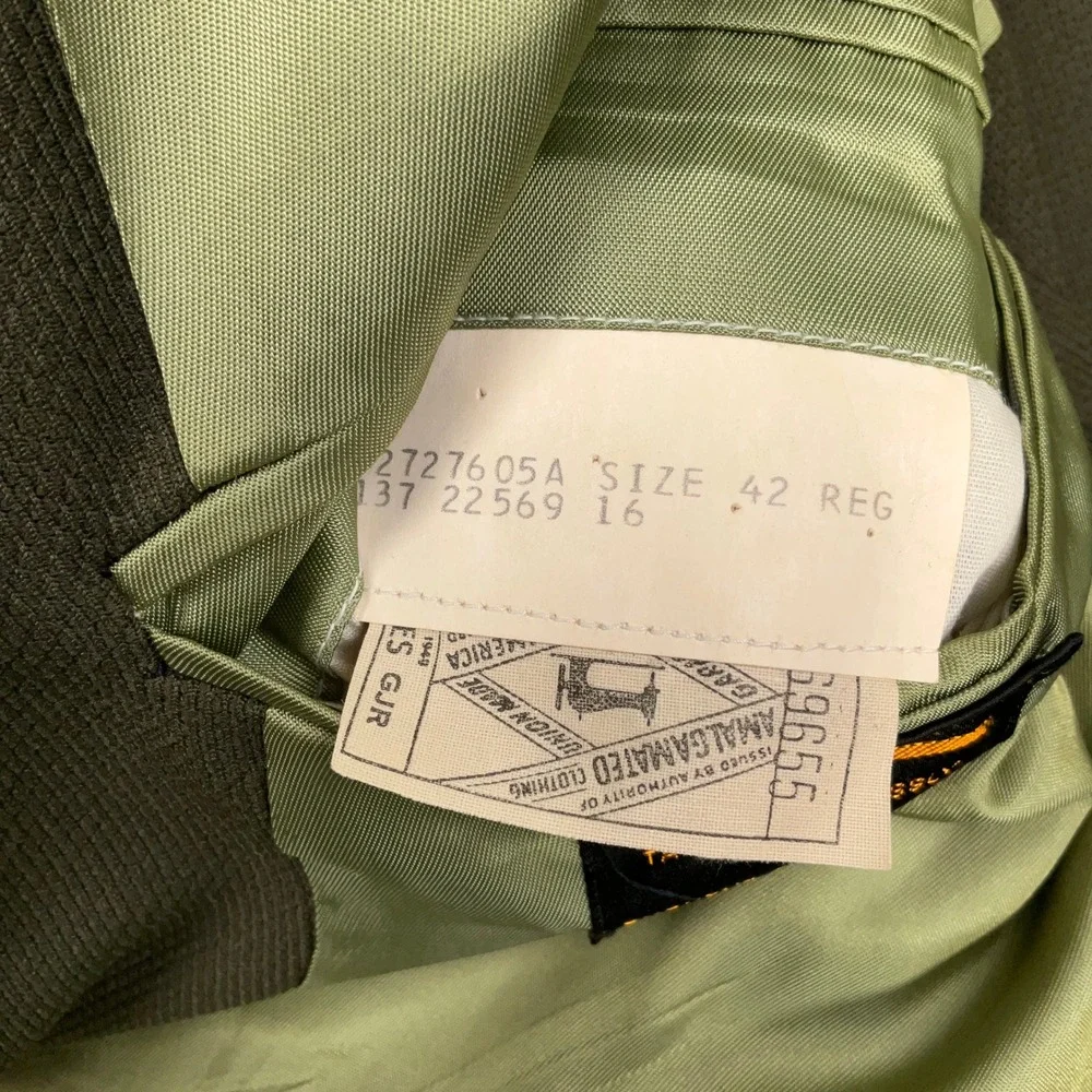 Palm Beach Suit Mens 42R Olive Green 2pc Gold Button 70s Leisure USA Officewear